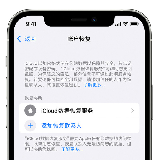 万柏林苹果手机维修分享在 iPhone 上设置帐户恢复联系人的方法 